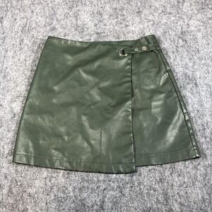 Alya Faux Leather Wrap Skirt Womens M Green Mini Lined Strap‎ Detail Party
